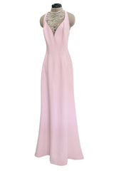 Brilliant Spring 1999 Thierry Mugler Curving Pale Pink Dress w Front Iridescent Embellishments