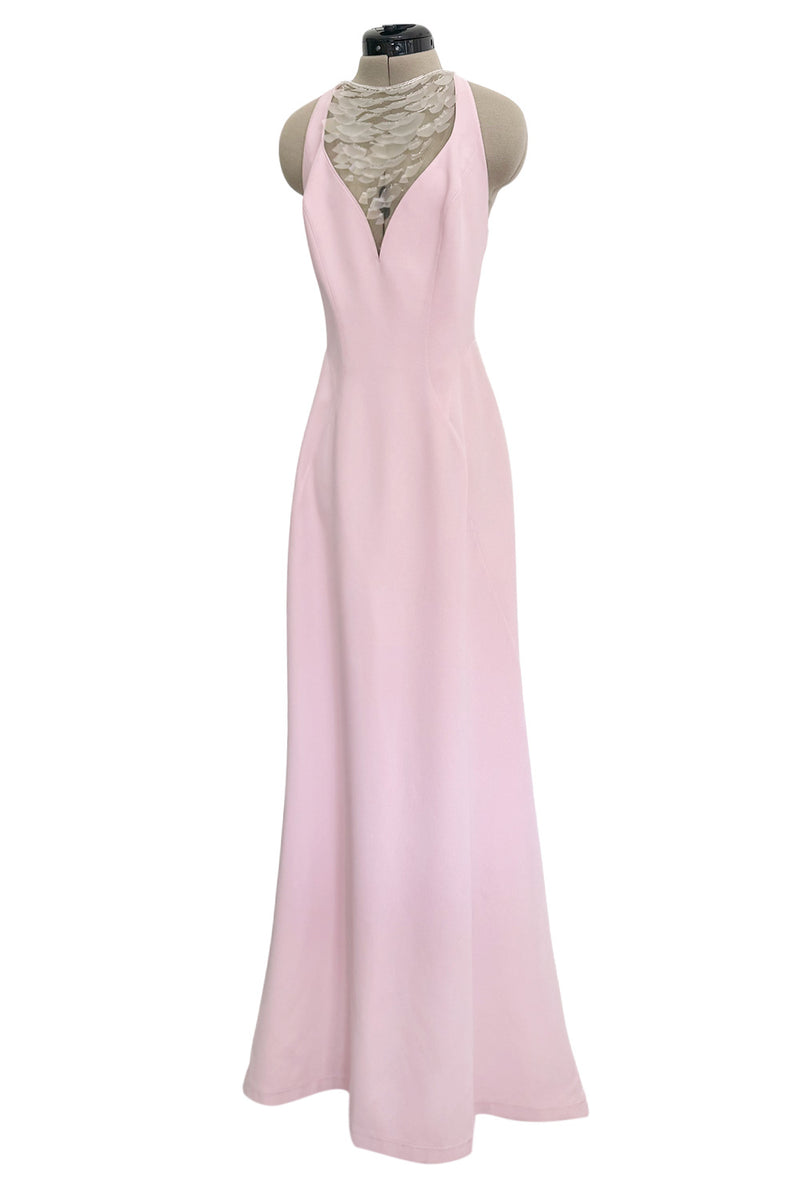 Brilliant Spring 1999 Thierry Mugler Curving Pale Pink Dress w Front Iridescent Embellishments