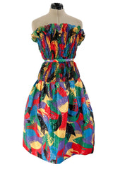 Incredible 1980s Arnold Scaasi Couture Brilliant Multi Colour Net & Vivid Sequin Covered Dress