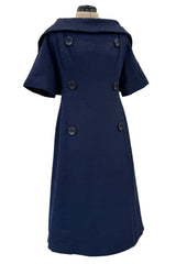 Late 1950s Christian Dior London by Marc Bohan Numbered Blue Shift Dress w Button Detailing