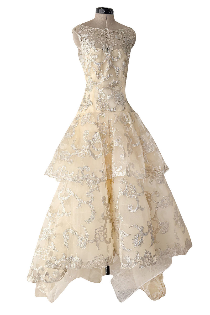 Dreamy Pre-Fall 2015 Oscar de la Renta Look 36 Metallic Gold Applique & Ivory Net Dress