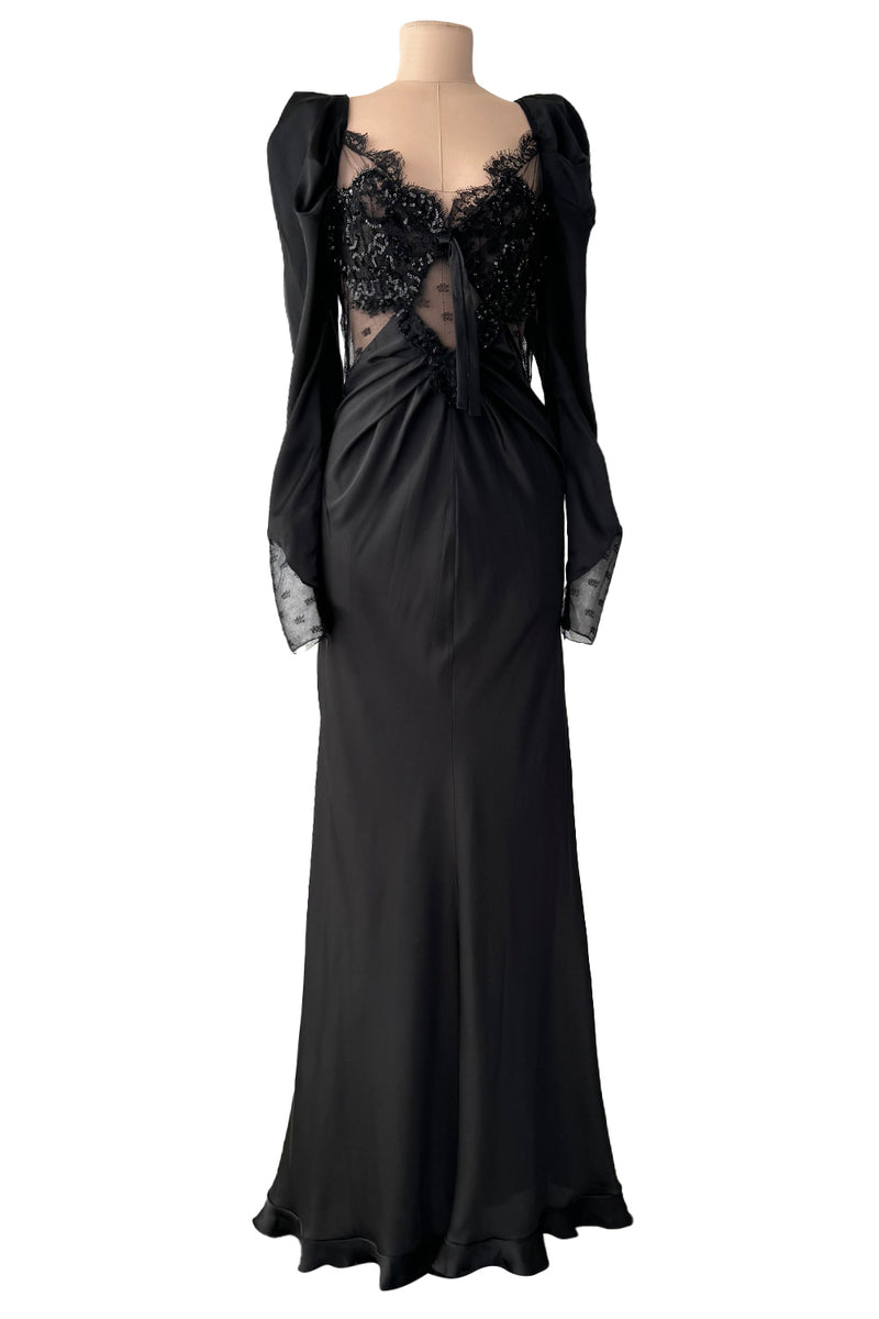 Prettiest Fall 2019 Alessandra Rich Black Version of Runway Look 46 Bias Cut Silk & Sequin Lace Dress