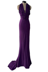 Beautiful Resort 2009 Christian Dior by John Galliano Purple Bias Silk Crepe Dress w Plunge Front & Train