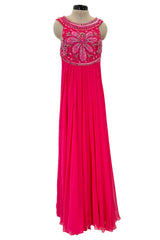 1960s Helen Rose Pink Silk Chiffon Dress w Elabroately Beaded & Sequins Bodice