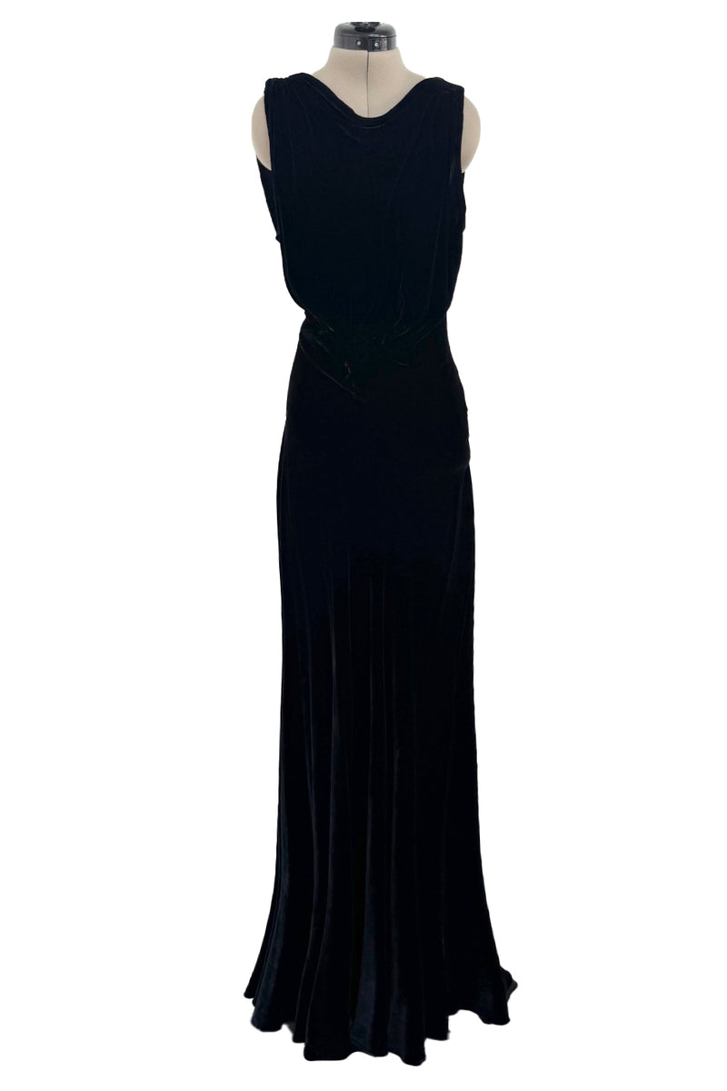 Unlabeled 1940s Black Bias Cut Silk Velvet Dress w Low Plunging Back Shrimpton Couture Unlabeled 1940s Black Bias Cut Silk Velvet Dress w Low Plunging Back Shrimpton Couture