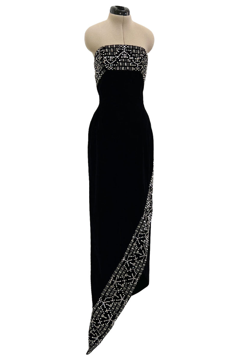 Incredible 1950s Maria Antonelli Roma Rare Alta Moda Couture Velvet Beaded Strapless Dress