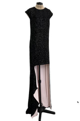 Glamourous 2014 Christian Dior by Raf Simons Densely Covered Black Sequin Dress w Pink Lining