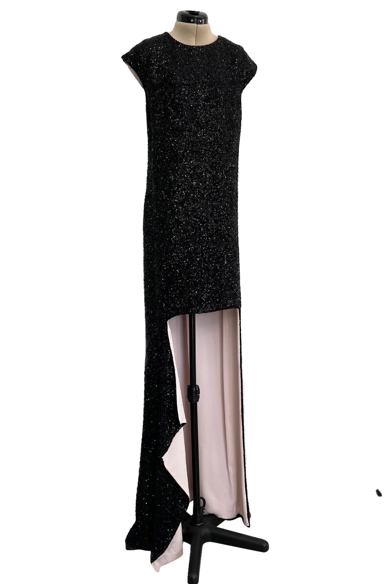 Glamourous 2014 Christian Dior by Raf Simons Densely Covered Black Sequin Dress w Pink Lining