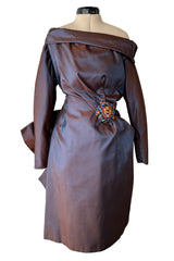 Fall 1990 Christian Lacroix Haute Couture Silk Runway Backless Dress w Original Jewel Brooches