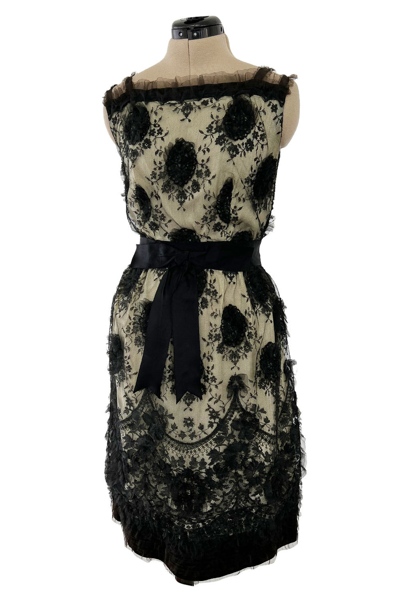 Stunning Late 1950s M. L. Paris Creations Demi-Couture Fine French Lace & Silk Dress