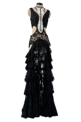 Exquisite Spring 2016 Alexander McQueen by Sarah Burton Runway Look 34 Black & White Lace Cut Out Dress