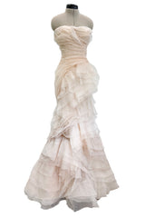 Divine Spring 2017 Carolina Herrera Palest Peach Ivory Silk Organza & Silk Net Strapless Ruffled Wedding Dress