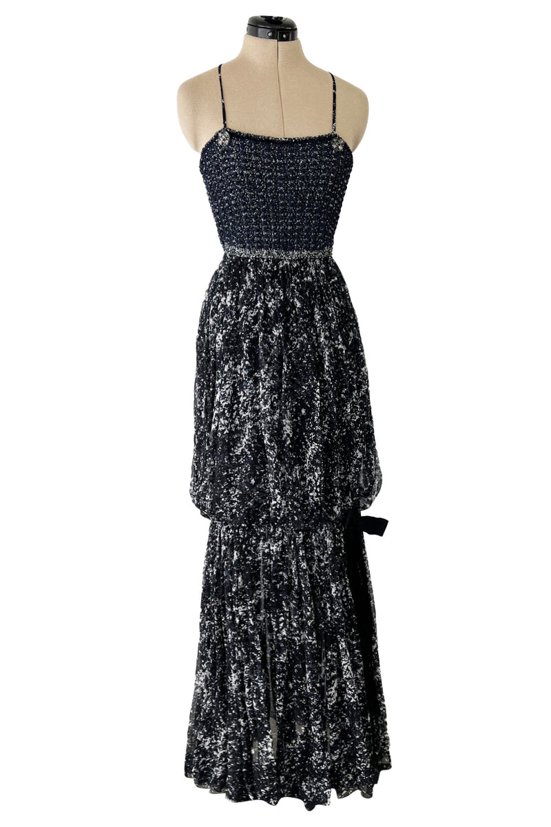 Gorgeous Spring 2012 Chanel by Karl Lagerfeld Hand Crochet Knit & Silk Chiffon Blue Dress w Scarf