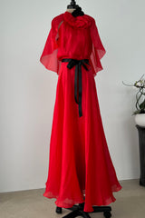 1979 Givenchy Red Organza Caped Dress