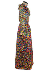 Numbered 1970s Christian Dior by Marc Bohan Demi-Couture Metallic Multi Color Silk Set