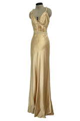 Exceptional Fall 2000 Prada by Miuccia Prada Backless Gold Bias Cut Silk Dress w Front Gathering Detail