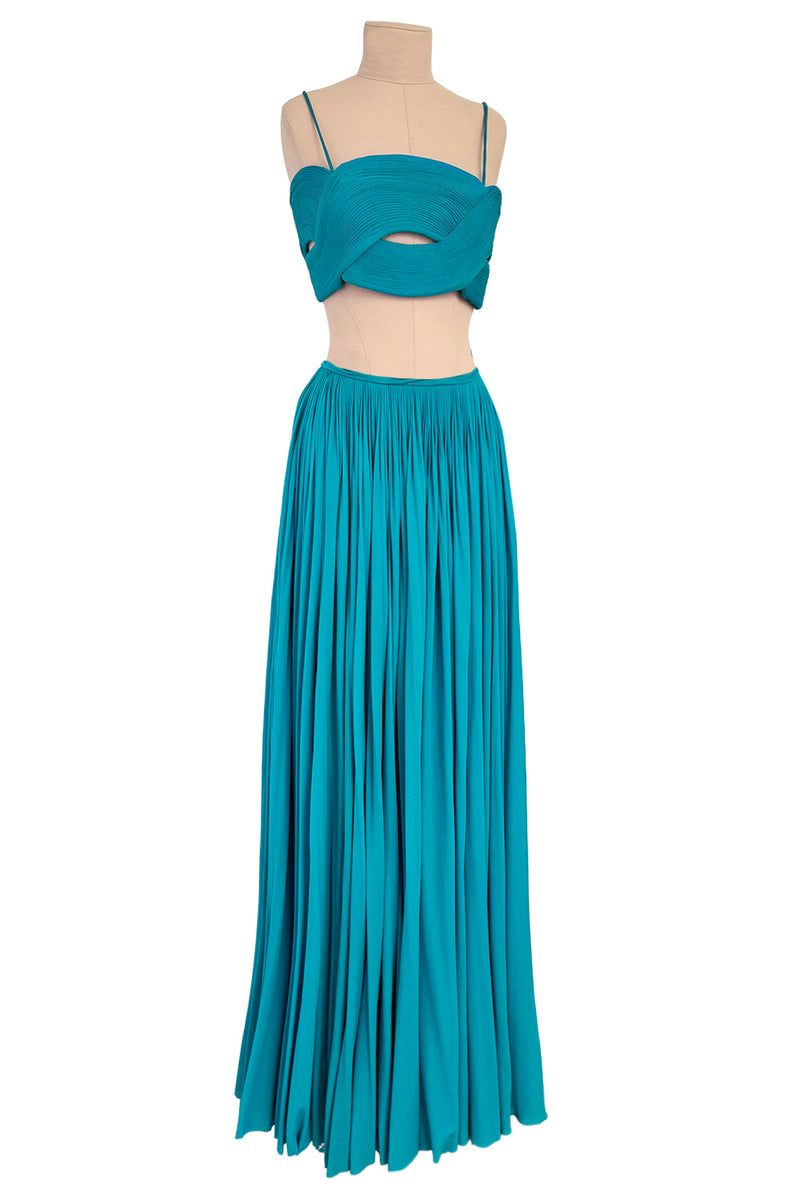 Exceptional Spring 1974 Madame Gres Haute Couture Unlabeled Documented Blue Silk Jersey Skirt & Top