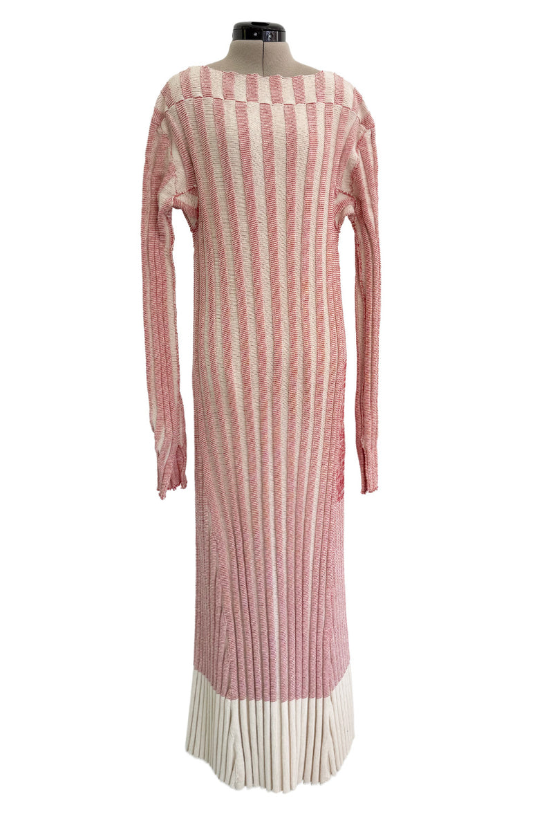 Iconic Spring 2017 Celine by  Pheobe Philo Pale Red-Pink & Ivory Knit Sweater Dress w Exaggerated Ribbing