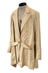 Incredible 1920s or Earlier Unlabeled Ultra Fine Natural Linen Jacket w Hand Carved Buttons