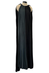 Dramatic Recent Chloe Black & Grey Jersey Dress w Floor Length Attached Cape Panels