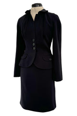 Pre-Fall 2011 Christian Dior by John Galliano Black Silk Suit w Back Flared Skirt & Gathered Detailed Jacket