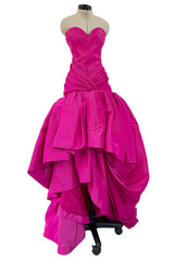 Spectacular Spring 2005 Oscar de la Renta Runway Look 53 Strapless Deep Pink Silk Dress w Full Skirts