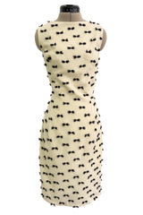 Rare & Chic Fall 1999 John Galliano Soft Ivory Wool Sleeveless Shift Dress Covered in Tiny Black Yarn Bows