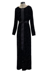 Exquisite Fall 2019 Giorgio Armani Runway Look 80 Velvet &Silk Ribbon Jumpsuit w Black Jet Beads