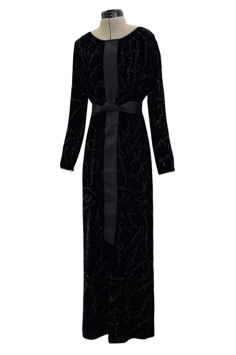 Exquisite Fall 2019 Giorgio Armani Runway Look 80 Velvet &Silk Ribbon Jumpsuit w Black Jet Beads