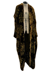 Phenomenal Fall 1991 Jean Louis Scherrer Haute Couture Runway Silk Velvet Cut Devore Cocoon Coat