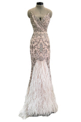 Dreamy Spring 2012 Oscar de la Renta Runway Look 47 Nude Pink Feather Dress w Silver Thread Flowers Detailing