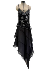 Prettiest Spring 2006 Giorgio Armani Silk Chiffon & Net Skirt and Top Set w Beaded Butterflies