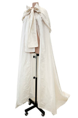 Incredible 1970s Loris Azzaro Ivory Silk Fantasty Voluminous Full Trained Cape w Oversized Hood