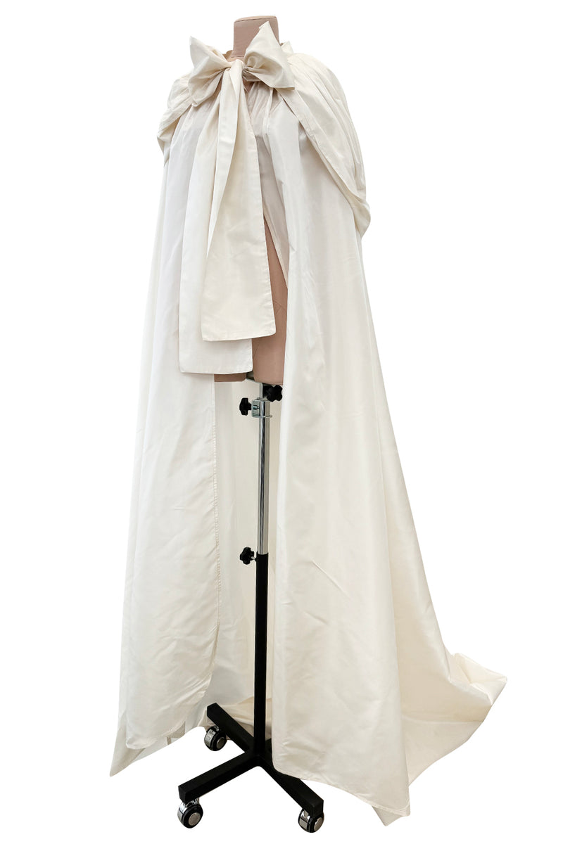 Incredible 1970s Loris Azzaro Ivory Silk Fantasty Voluminous Full Trained Cape w Oversized Hood