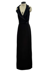 Iconic Spring 1998 Yves Saint Laurent Runway Wrap Tuxedo Dress w High Wrap Over Slit