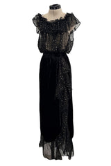 Rare Fall 1978 Yves Saint Laurent Runway Metallic Gold & Black Ruffle Top & Wrap Skirt Set