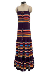 Spring 1977 Christian Dior by Marc Bohan Purple & Multi Coloured Stripe Cotton Jersey Dress