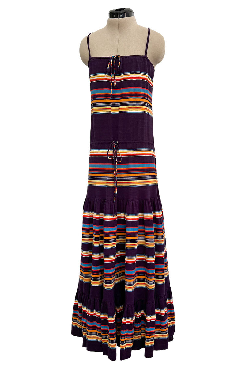 Spring 1977 Christian Dior by Marc Bohan Purple & Multi Coloured Stripe Cotton Jersey Dress
