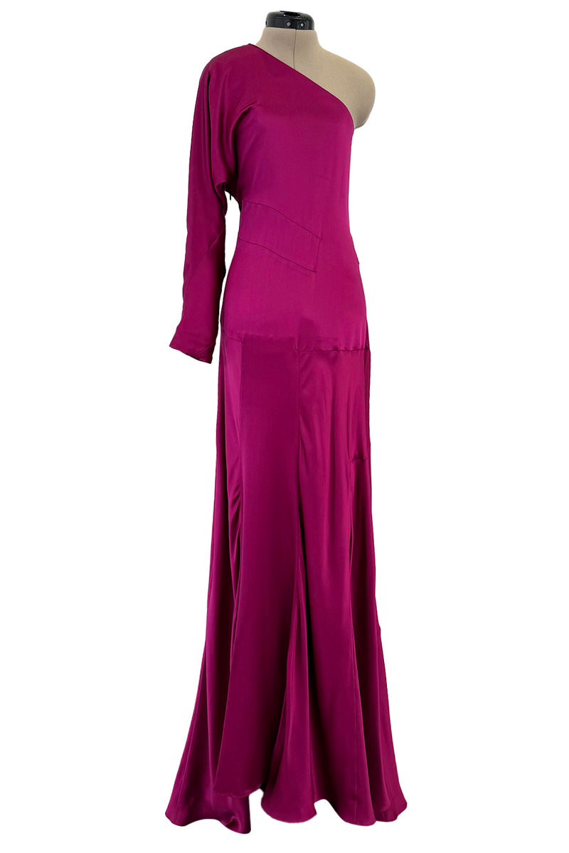 Chic Spring 2008 Yves Saint Laurent by Stefano Pilati Runway Look 35 Deep Fuchsia Pink Silk One Shoulder Dress