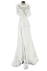 Dreamy Fall 2016 Rodarte Runway Look 40 White Lace, Silk & Net Bias Cut Dress w Hand Done Detailing