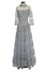 2018 Christian Dior by Maria Grazia Chiuri Silver Grey Net and Banded Lace Dress w Silk Slip