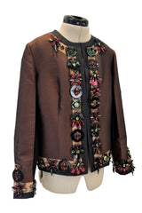 Spring 2005 Prada Runway & Ad Canmpaign Brown Silk Jacket w Extensive Beading & Embellishments