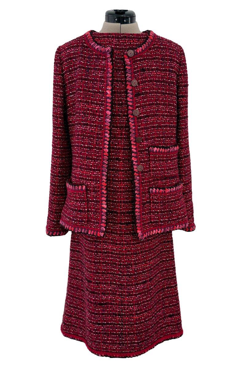 chanel red tweed dress CHANEL 9K$ New Paris / Monte-Carlo Iconic Burgundy Tweed Dress 40 FR at 1stDibs