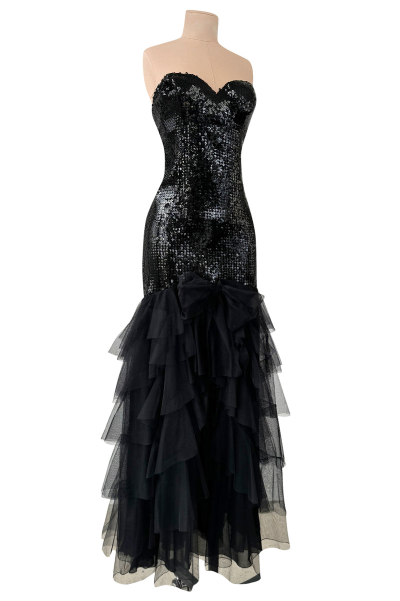 Incredible 1976-1978 Loris Azzaro Strapless Glossy Black Sequin Dress Shrimpton Couture Incredible 1976-1978 Loris Azzaro Strapless Glossy Black Sequin Dress Shrimpton Couture