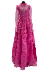 Spring 2018 Valentino by Pierpaolo Piccioli Pink Silk Organza Dress w Rhinestones & Metallic Silver Appliques