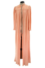 Versatile 1981 Bill Tice Full Length Pleated Peach Coloured Jersey Coat w Gold Cord Detailing