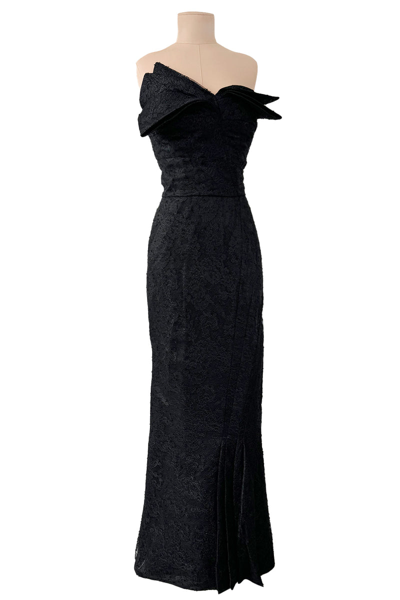 Incredible Spring 2007 John Galliano Strapless Black Lace Dress w Peak Shrimpton Couture Incredible Spring 2007 John Galliano Strapless Black Lace Dress w Peak Shrimpton Couture