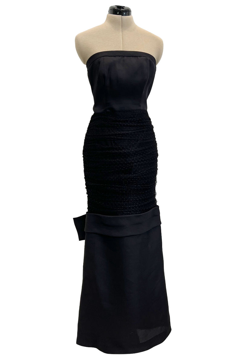 Stunning Spring 1987 Yves Saint Laurent Ad Campaign Silk & Gathered Black Net Strapless Dress