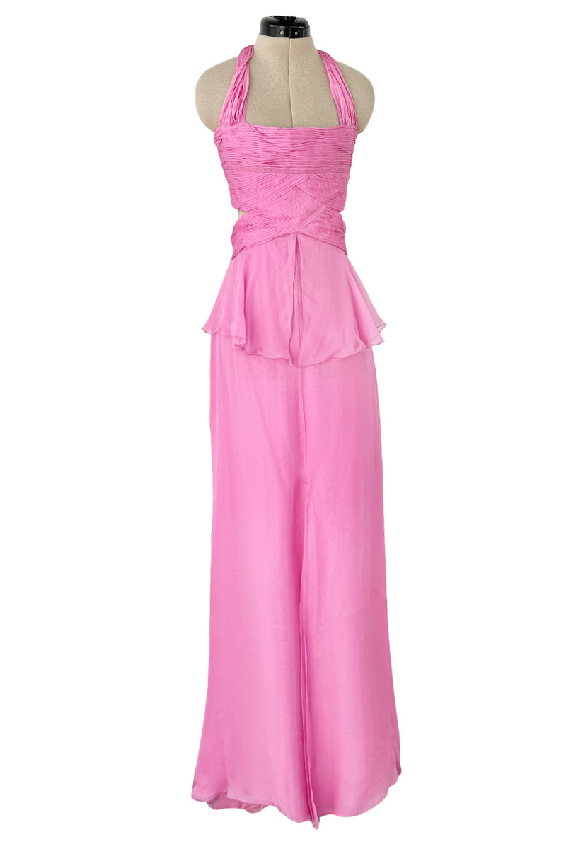 Dreamiest Spring 2007 Valentino Pleated & Bias Cut Pink Silk Chiffon Dress w Open Tie Back