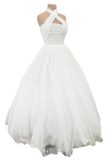 Fairy Tale 2010s Giambattista Valli White Dotted Silk Tulle Wedding Dress w Full Layered Netted Skirt